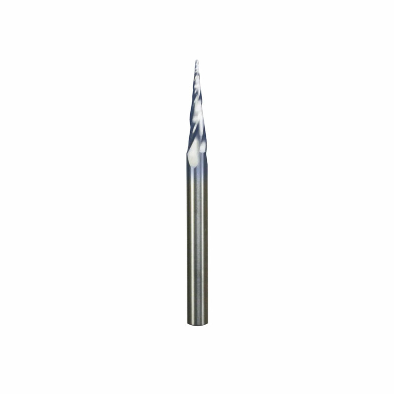 Tapered Ball Tip CNC Carving Router Bit - 1/4" SH 3" OL - Degree:6.2 Degree - Diameter:1/32"